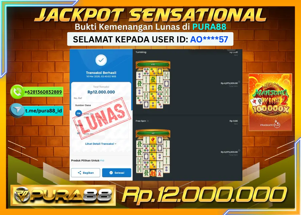 PURA88 JACKPOT MAHJONG WINS 2 Rp 12.000.000,- LUNAS